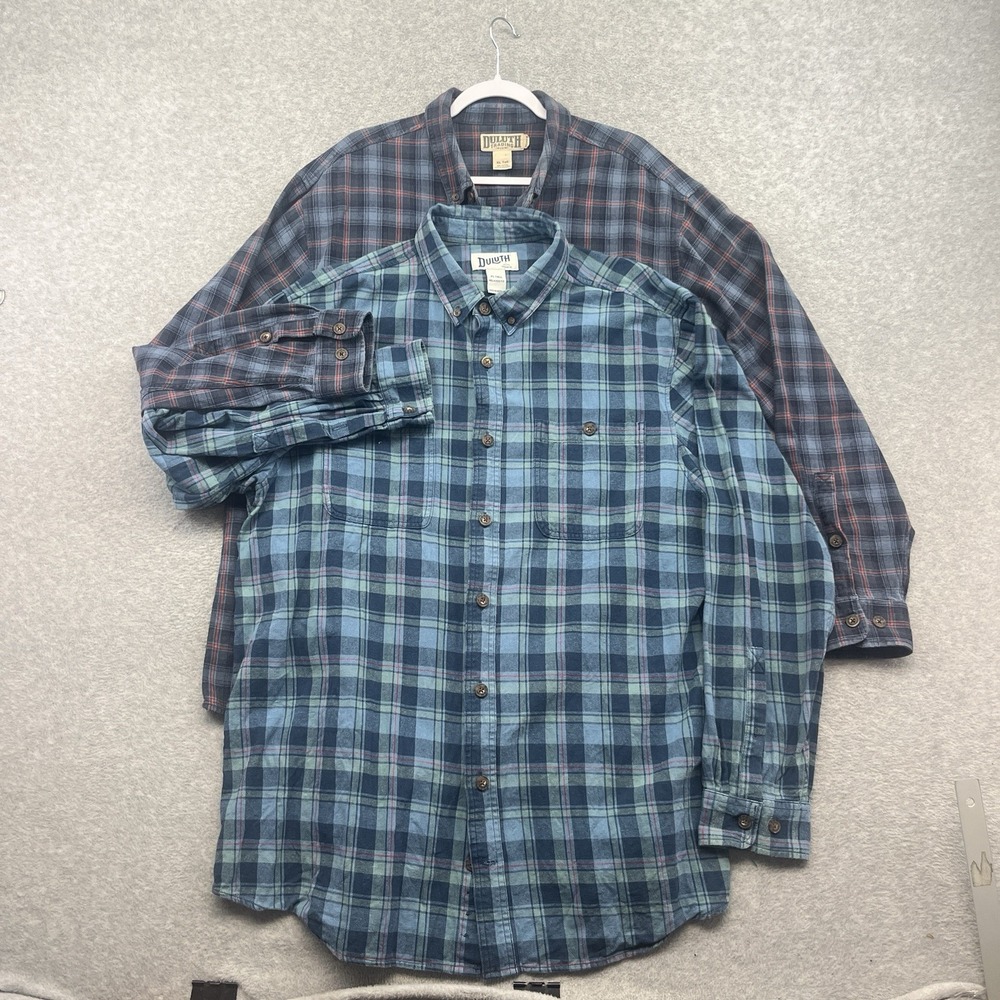 Duluth Trading Shirt Mens XLT XL Tall Flannel Plaid Button Down Lot of 2 BUNDLE